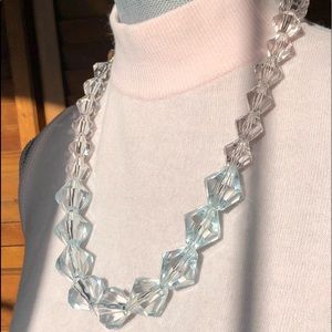 Unique vintage two tone acrylic necklace with clear and blue tinted beads